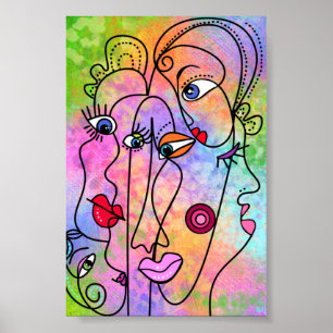 Póster Cartel de rostros de mujeres abstractas en estilo