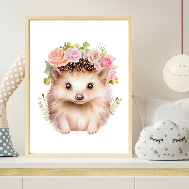 Póster Cartel de Sala de Bebé de Erizo con Flores Rosas (Subido por el creador)