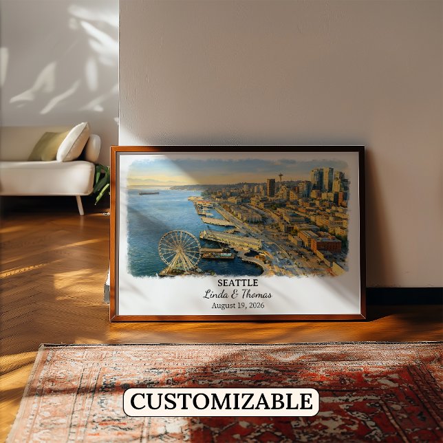 Póster Cartel de Seattle Washington, Acuarela, Personaliz (Subido por el creador)