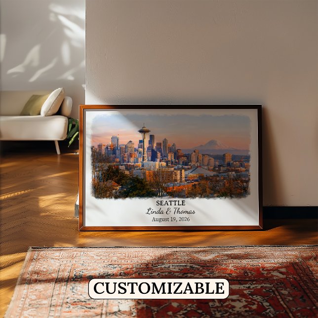 Póster Cartel de Seattle Washington, Acuarela, Personaliz (Subido por el creador)