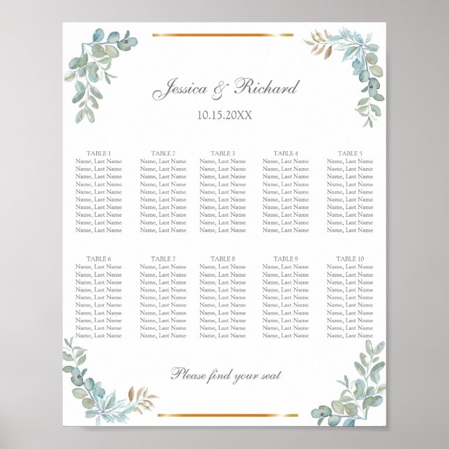 Póster Cartel de señalización de gráfico de asientos de 1 (Frente)