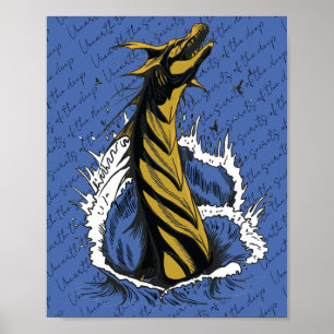 Póster Cartel de Serpiente Monstruo Marino Dorado Olas de