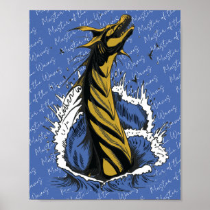Póster Cartel de Serpiente Monstruo Marino Dorado Olas de