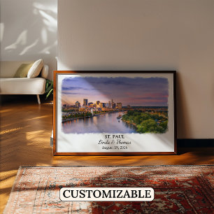 Póster Cartel de St. Paul Minnesota, Acuarela, Personaliz