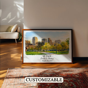 Póster Cartel de St. Paul Minnesota, Acuarela, Personaliz