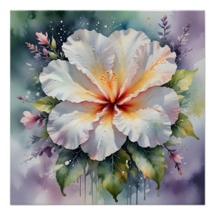 Póster cartel de sueño de hibisco blanco