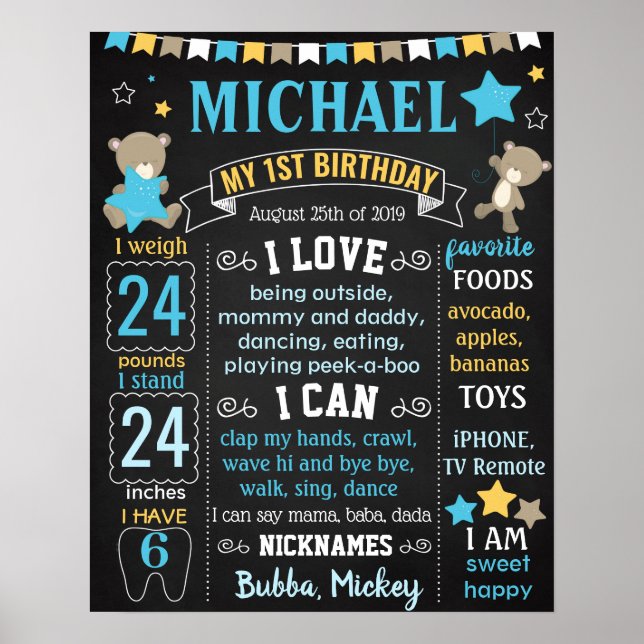 Póster Cartel de Teddy Bear First Birkday (Frente)