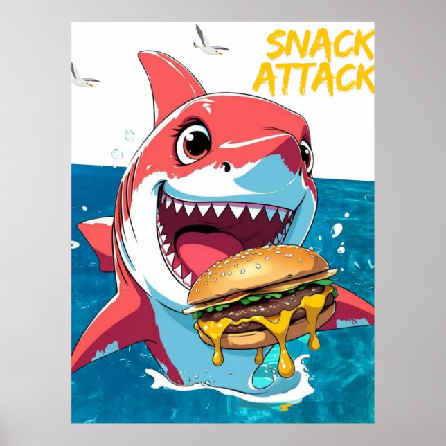 Póster Cartel de tiburón de ataque de snack – verano (Frente)