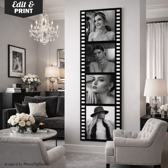Póster Cartel de tira de película de foto personalizada,  (Custom Photo Movie Strip Poster, Hollywood Party Poster)