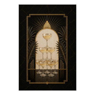 Póster Cartel de Torre de Champán Art Deco | Arte de Bar