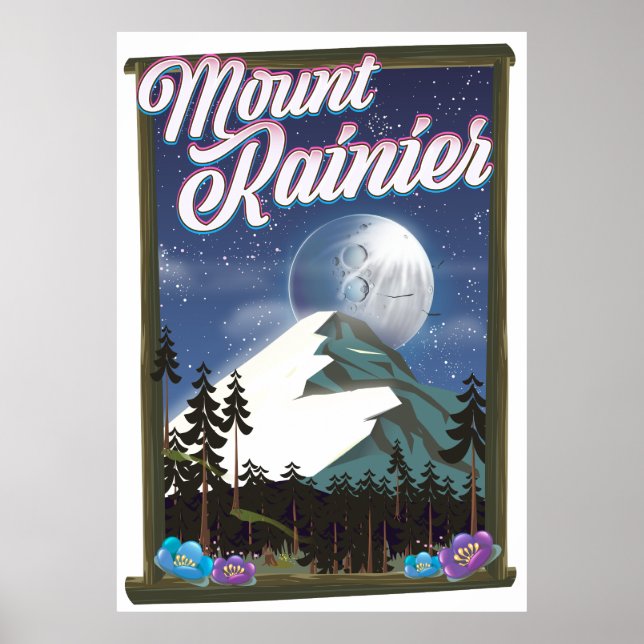 Póster Cartel de vacaciones del Monte Rainier. (Frente)