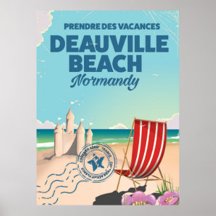 Póster cartel de vacaciones vintage de la playa de deauvi