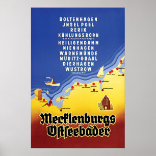 Póster Cartel de viaje a Alemania de los años 30 Mecklenb
