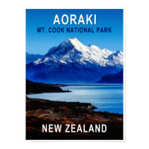 Cartel de viaje a Aoraki Nueva Zelanda