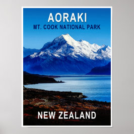 Póster Cartel de viaje a Aoraki Nueva Zelanda