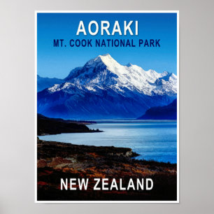 Póster Cartel de viaje a Aoraki Nueva Zelanda