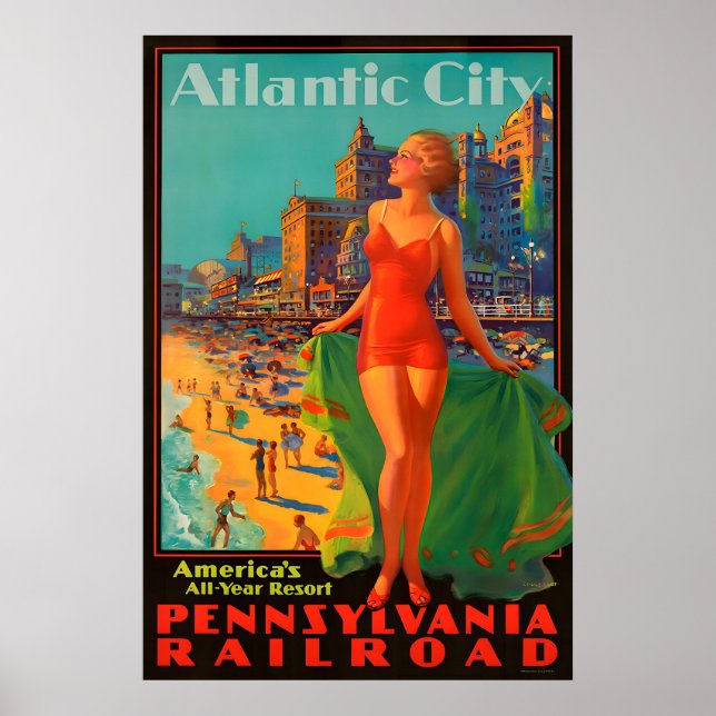 Póster Cartel de viaje a Atlantic City (Frente)