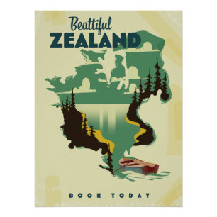 Póster Cartel de viaje a Beautiful Zealand