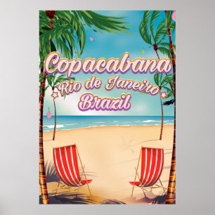 Póster Cartel de viaje a Copacabana, Río de Janeiro playa