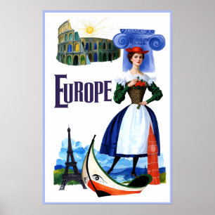 Póster cartel de viaje a Europa