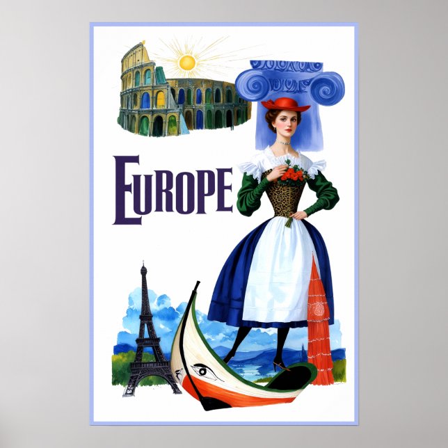Póster cartel de viaje a Europa (Frente)