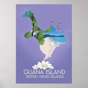 Póster Cartel de viaje a Guana Island Islas Vírgenes Brit