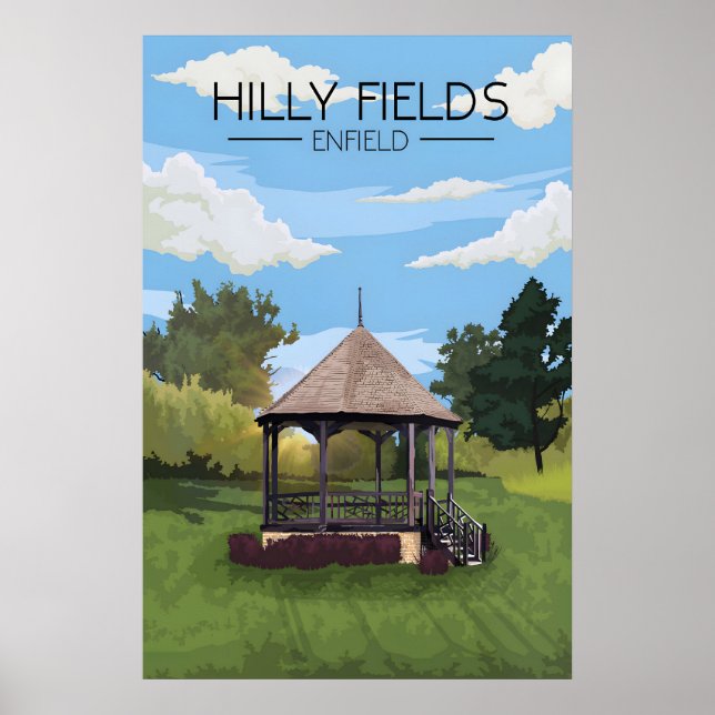 Póster Cartel de viaje a Hilly Fields Park Enfield (Frente)