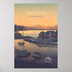 Póster Cartel de viaje a la costa de Abersoch en Gales