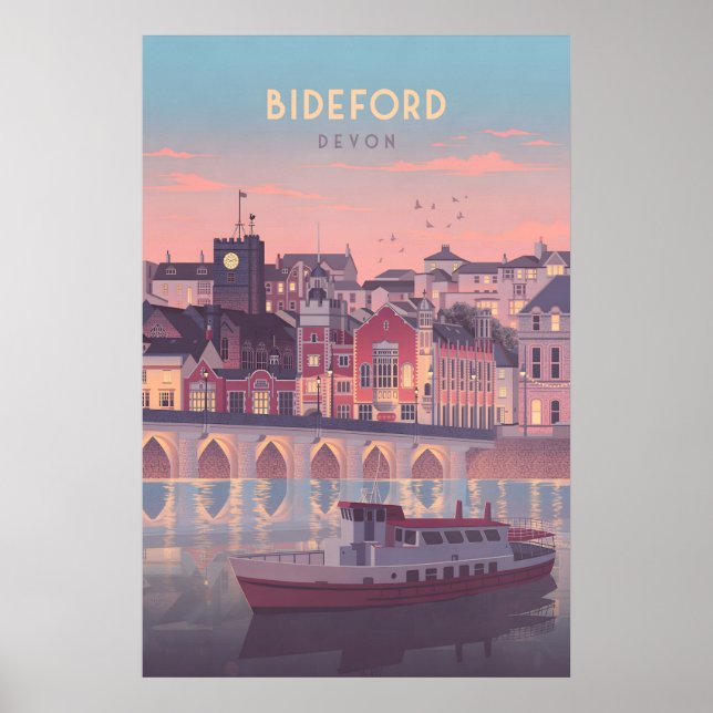 Póster Cartel de viaje a la costa de Bideford Devon (Frente)