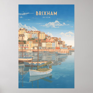 Póster Cartel de viaje a la costa de Brixham Devon