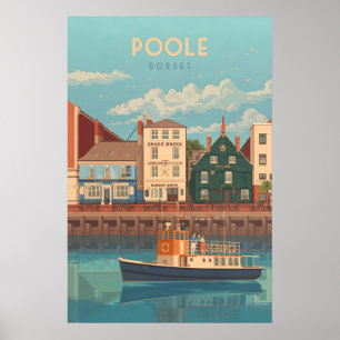 Póster Cartel de viaje a la costa de Poole Dorset