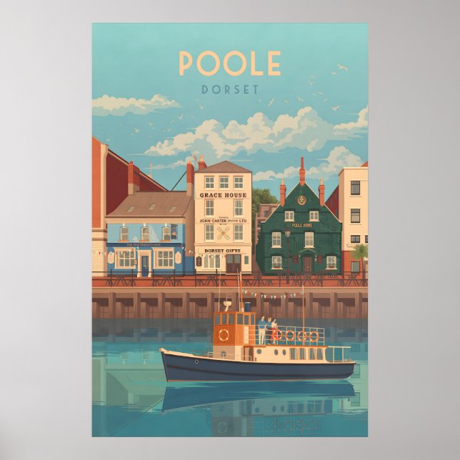 Póster Cartel de viaje a la costa de Poole Dorset (Frente)