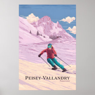 Póster Cartel de viaje a la estación de esquí Peisey-Vall