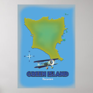 Póster Cartel de viaje a la Isla Verde de Taiwán.