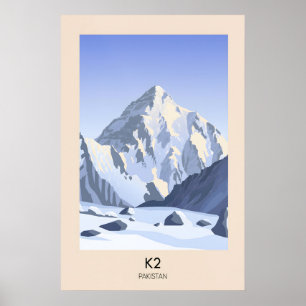 Póster Cartel de viaje a la montaña K2 Pakistán