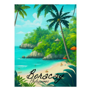 Póster Cartel de viaje a la playa de Boracay Filipinas