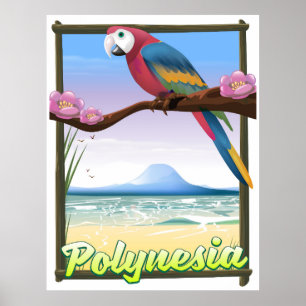 Póster cartel de viaje a la playa de Polinesia