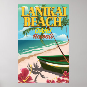 Póster Cartel de viaje a la playa Lanikai Hawaii