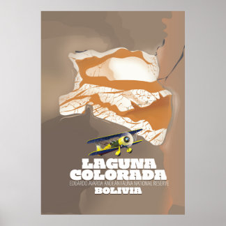 Póster Cartel de viaje a Laguna Colorada Bolivia lago de
