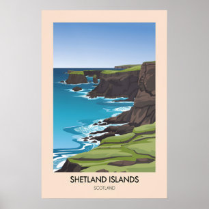 Póster Cartel de viaje a las Islas Shetland Escocia
