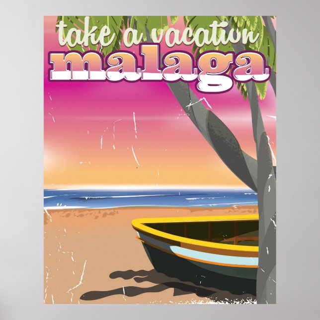 Póster Cartel de viaje a Málaga España. (Frente)