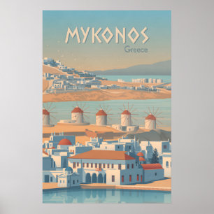 Póster Cartel de viaje a Mykonos Grecia