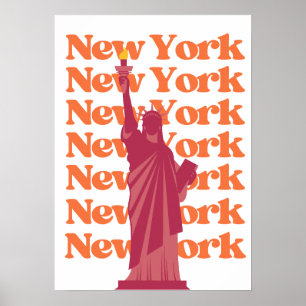 Póster Cartel de viaje a Nueva York naranja rosa NYC