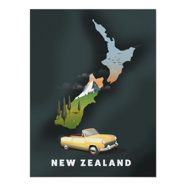 Póster Cartel de viaje a Nueva Zelanda (Anverso)