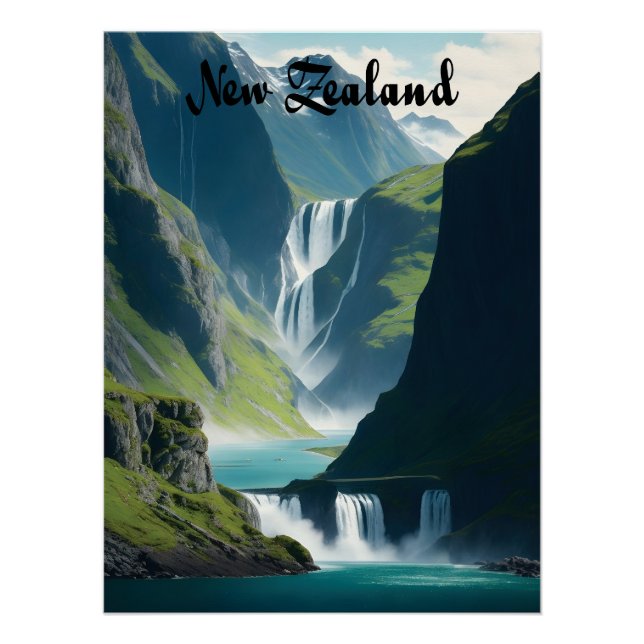 Póster Cartel de viaje a Nueva Zelanda (Anverso)