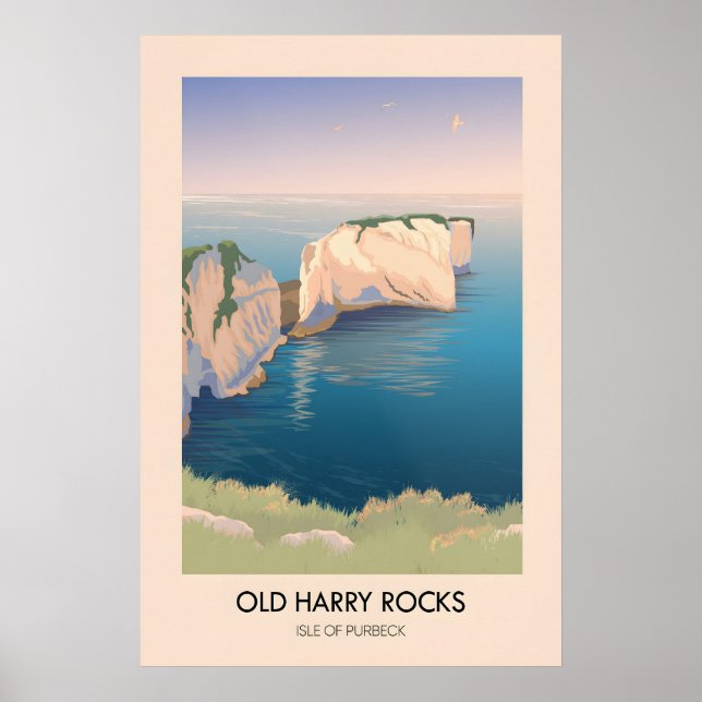 Póster Cartel de viaje a Old Harry Rocks Dorset costa (Frente)