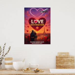 Póster Cartel de viaje a París destino de amor romántico
