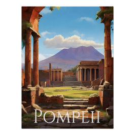 Póster Cartel de viaje a Pompeya Italia