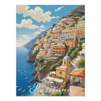 Póster Cartel de viaje a Positano Italia