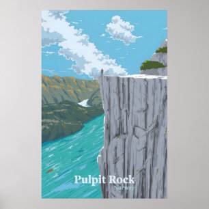 Póster Cartel de viaje a Pulpit Rock Preikestolen Noruega